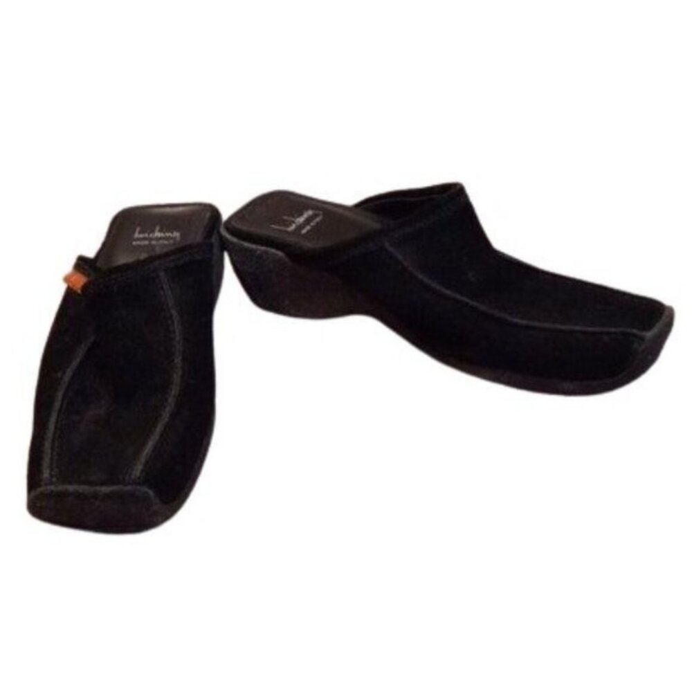 Luichiny Size 40 US 9 - 9.5 Womens Black Suede Slip-On Mules Low Wedge Heel